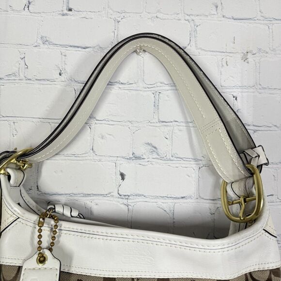 VTG Coach Bleecker Bucket Bag Beige Signature Canvas & White Leather Trim Purse - Picture 3 of 16